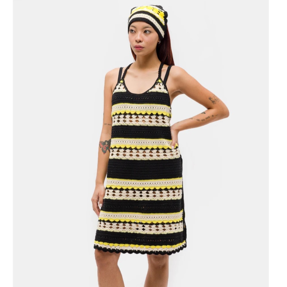 EUC GANNI Crochet Slip Dress | Designer Open Knit Midi Dress | Boho Resort